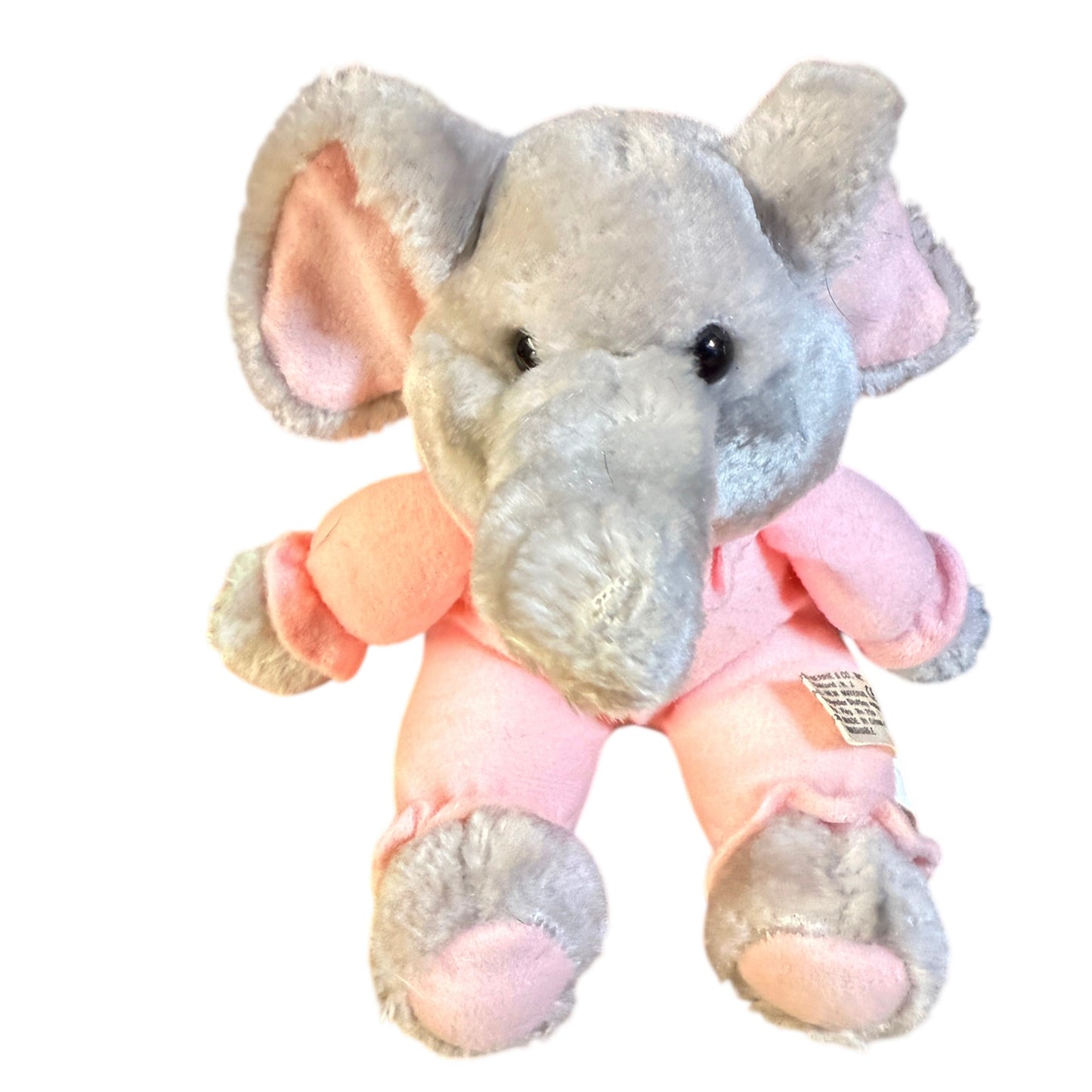 Russ-Berrie Pink Pyjama Grey Elephant Rattle Soft Stuffed 6" Plush Baby Toy in GUC