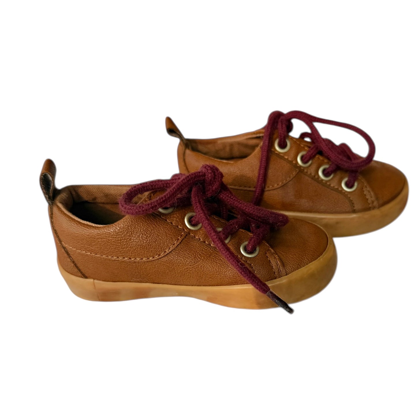 Old Navy Tan Tie Up Shoes with Burgundy Laces, Children's Size 5 in EUC