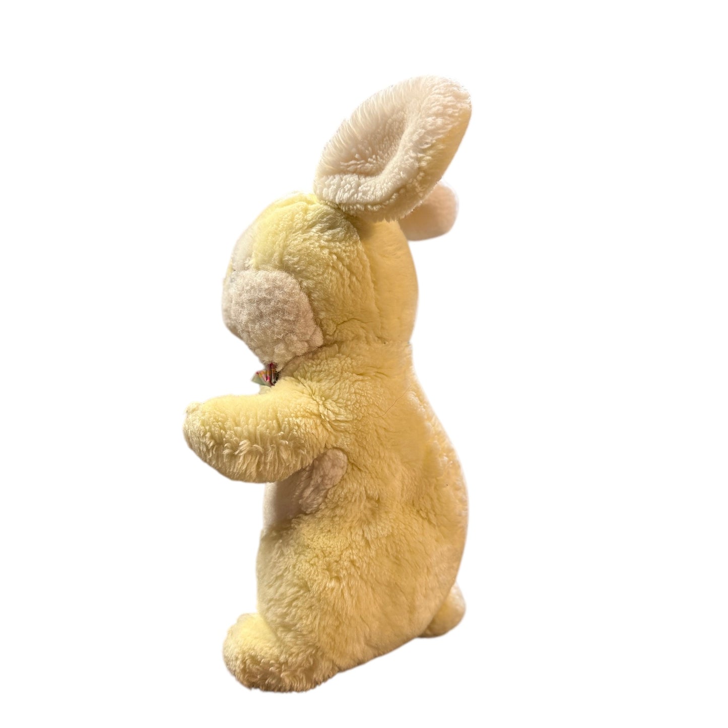 Vintage Yellow & White Standing Rabbit Stuffed Animal Plush, Upright Ears, Plaid Bowtie GVC