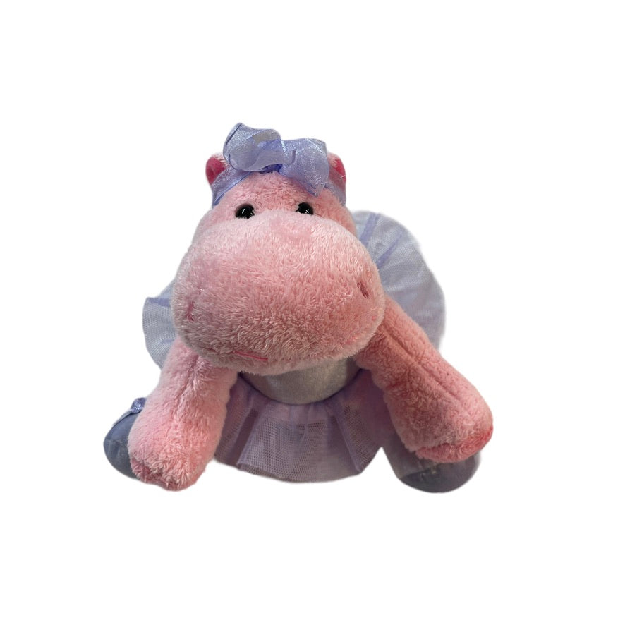 Russ 'Dancing Darly' Pink & Lavender 6" Stuffed Hippo in a Tulle Tutu, Hairbow & Satin Shoes