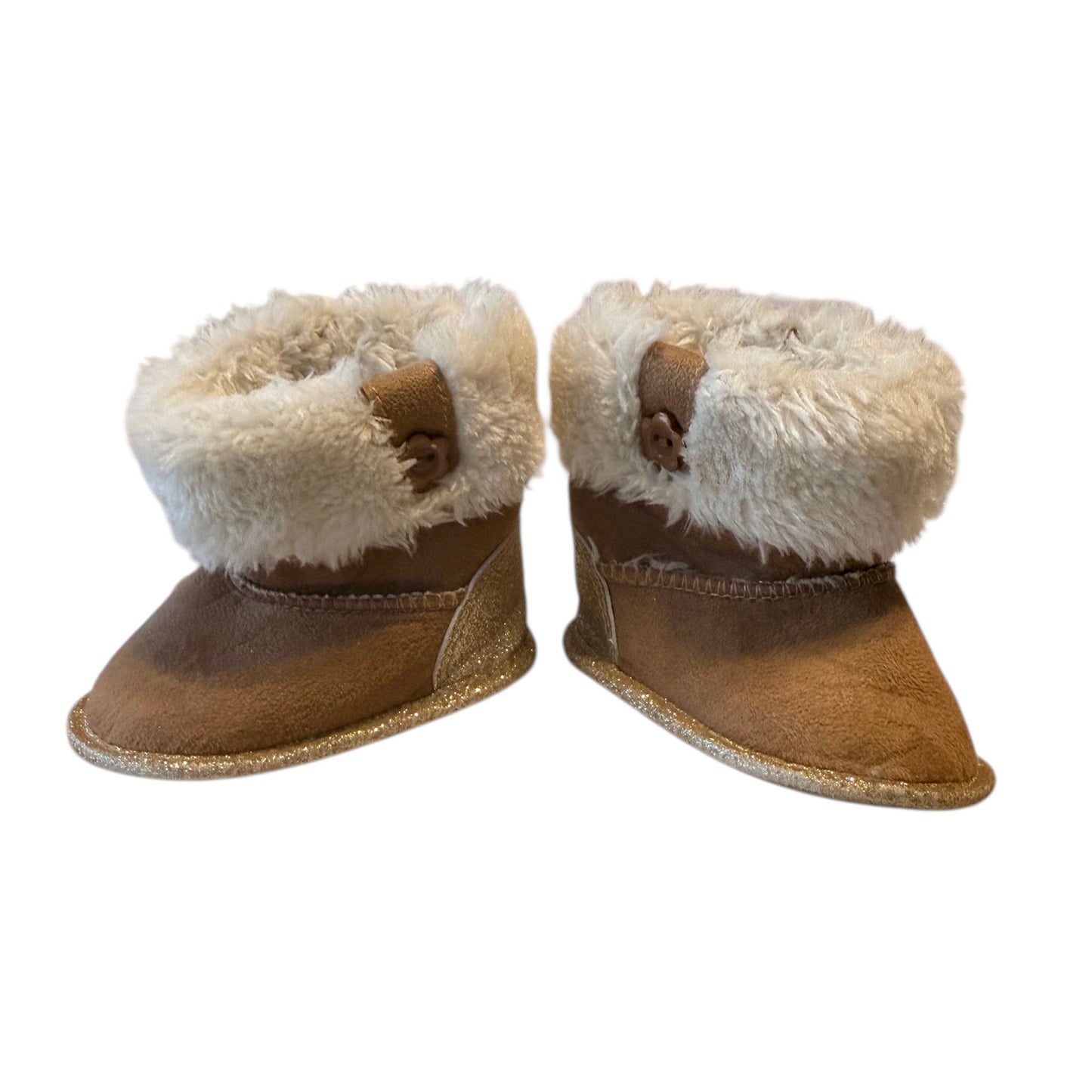 Koala Baby Winter Boots with Button Flower Detail, Sparkly Heels and Faux Fur Cuffs