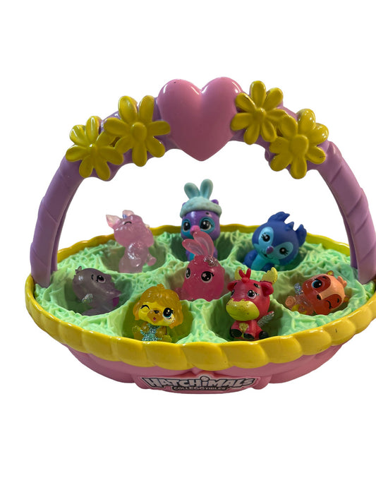 Hatchimals Colleggtibles in Pink Spring Basket with Mixed Lot of 8 Toys in EUC