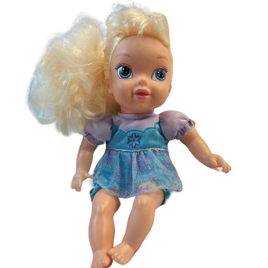 Disney 12" Baby Elsa Doll Painted Face, Original Dress Frozen GUC