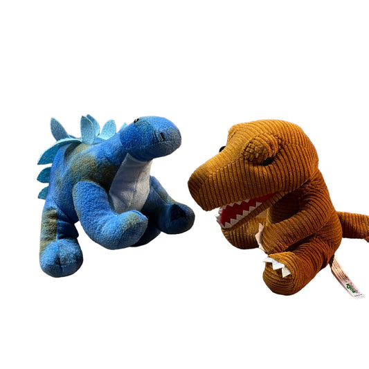 Kid's Connect 14" Blue Stegosaurus AND his  Best Friend,9" Corduroy Plush  Naturally Kids Soft Toy T-Rex in GUC