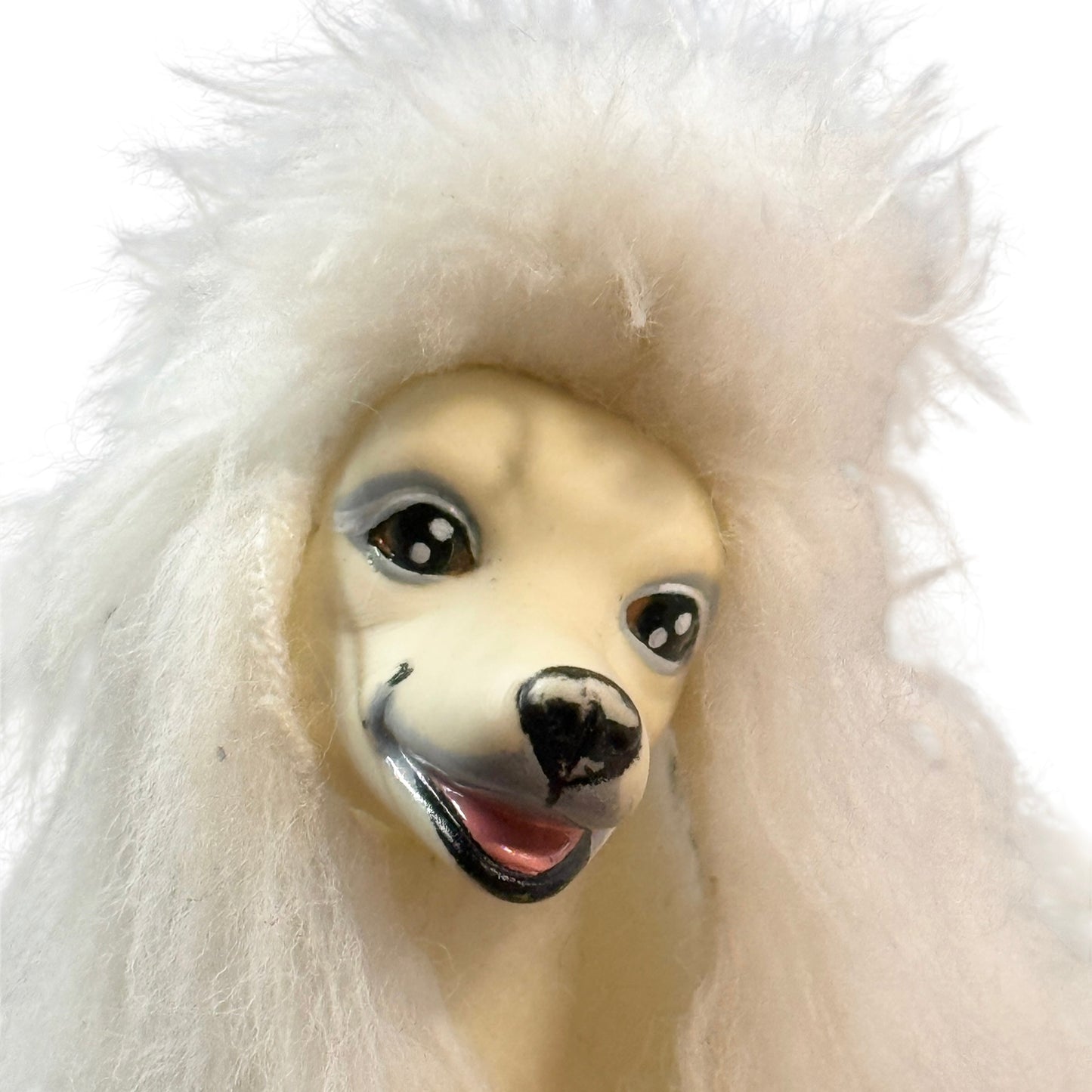 Vintage White Felted Posable Standard Poodle Toy Dog Long Legs, Plastic Feet & Sweet Rubber Face