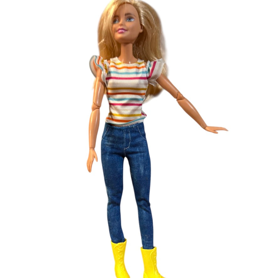 Barbie Fashionista, Made to Move Doll, in Faded Jeans, Striped Tee & Yellow Boots! In EUC