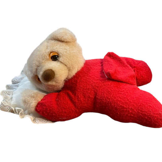 Ultra Cuddly Vintage Sleepy Teddy Bear, Red Drop Seat PJ's, Eyelet Pillow NT Preowned