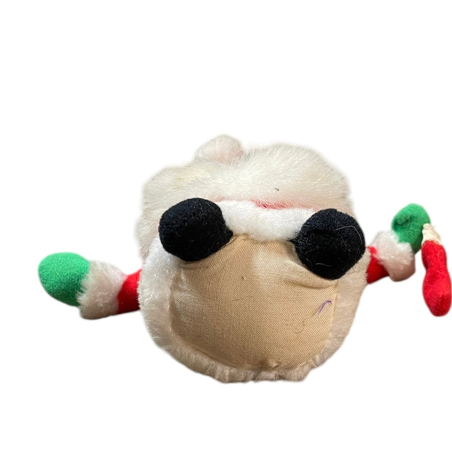 Adorable Vintage Santa Rattle Ornament, Traditional Red & White with Tiny Christmas Stocking
