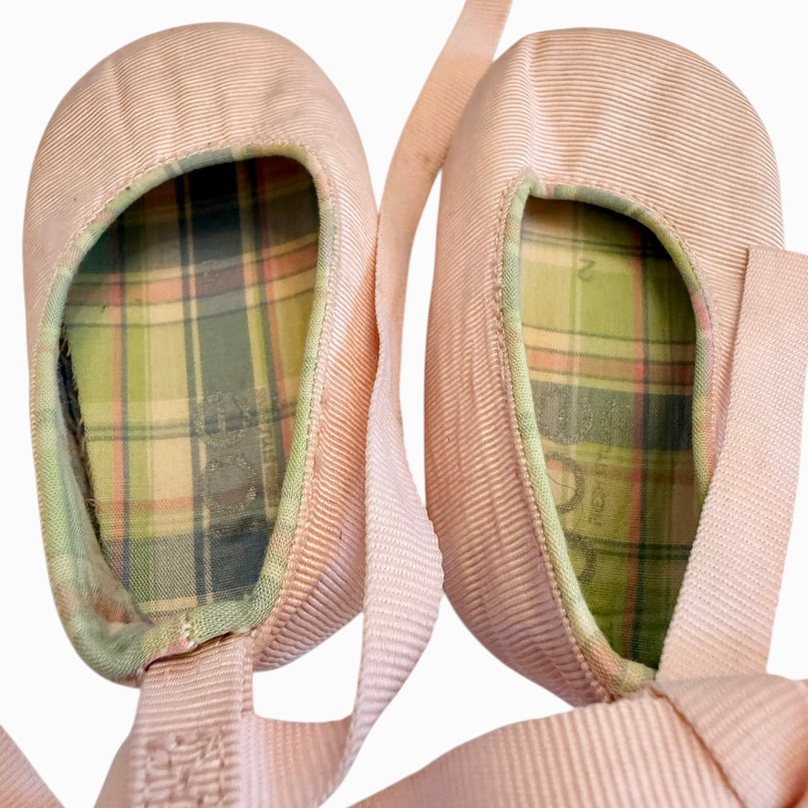 Joe Ballet Flats in Blush with Grosgrain Look and Ribbon Tie, Pebbled Bottom, Size 2