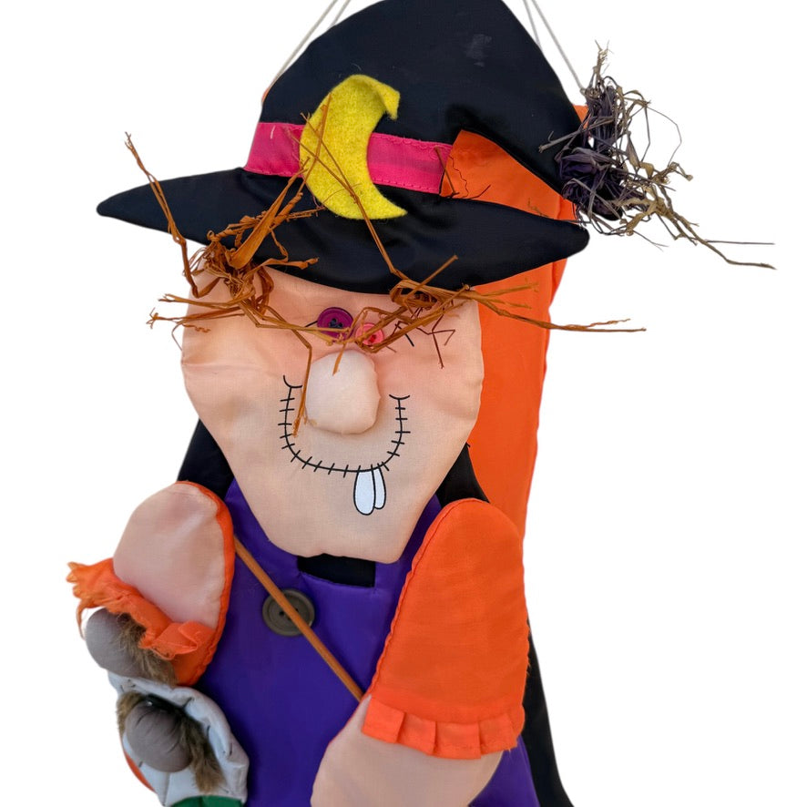 Halloween Nylon Windsock by Dandee, Adorable Witch with Streamers in GUC