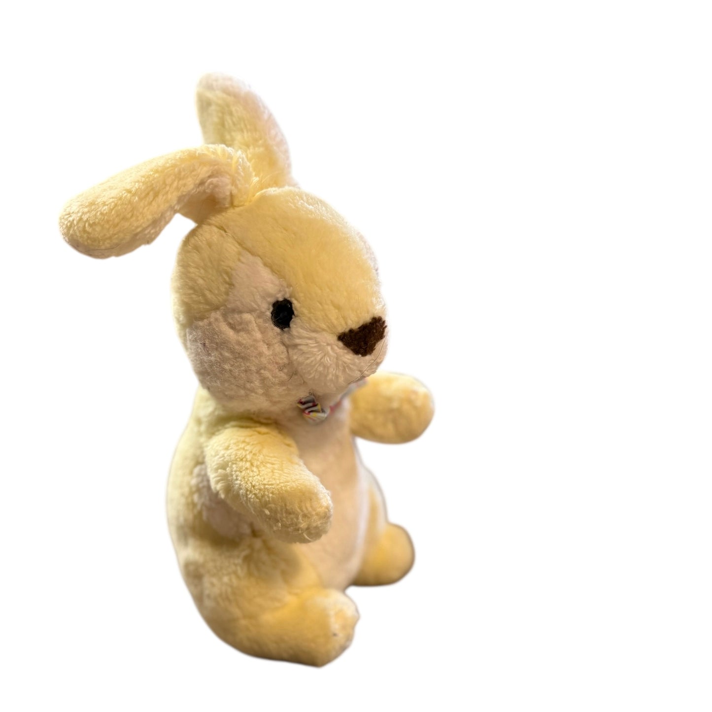 Vintage Yellow & White Standing Rabbit Stuffed Animal Plush, Upright Ears, Plaid Bowtie GVC