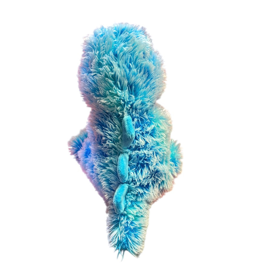 Aurora Turquoise Frosted Variegated Shaggy Stegosaurus Plush, 10" Seated, Bead Eyes in EUC
