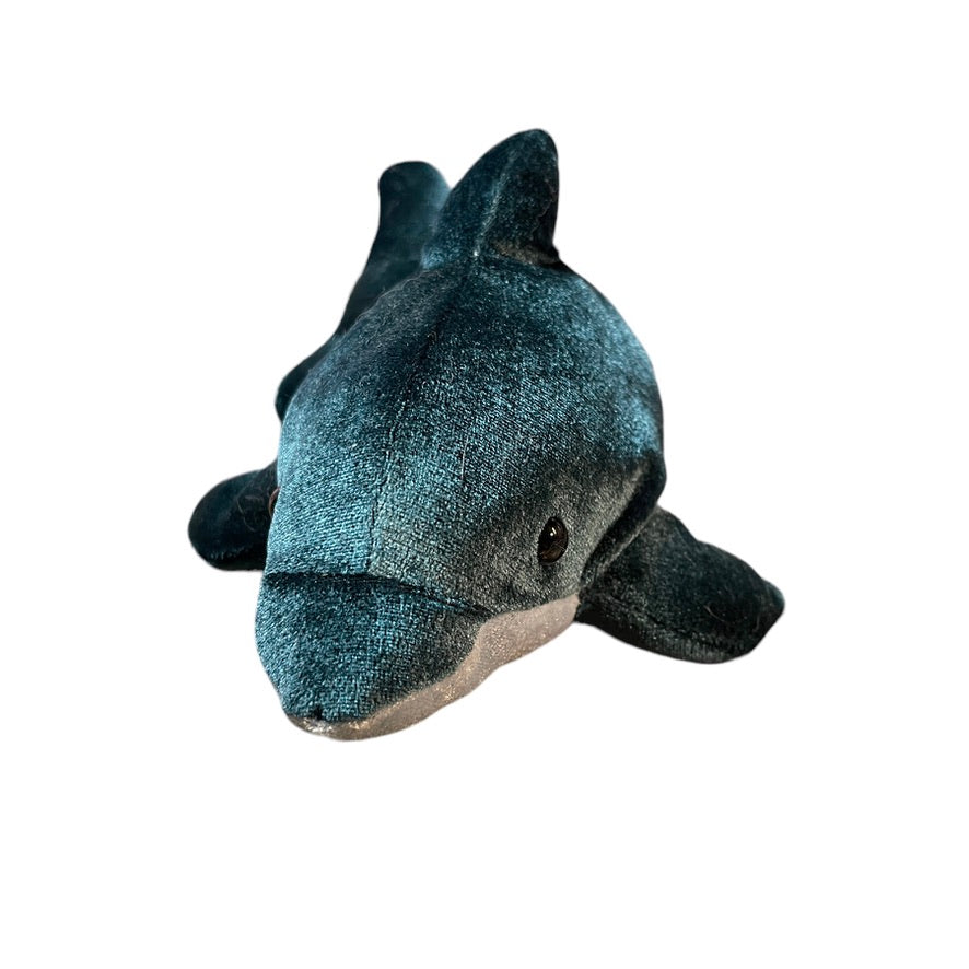 SeaWorld Shimmery Teal 9" Dolphin Plush Stuffed Animal Toy in Good Preowned Condition