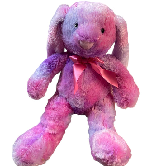 Kellytoy 19" Lop Eared Bunny Pink/Purple TieDye Plush Pink Bow Tag Removed GUC