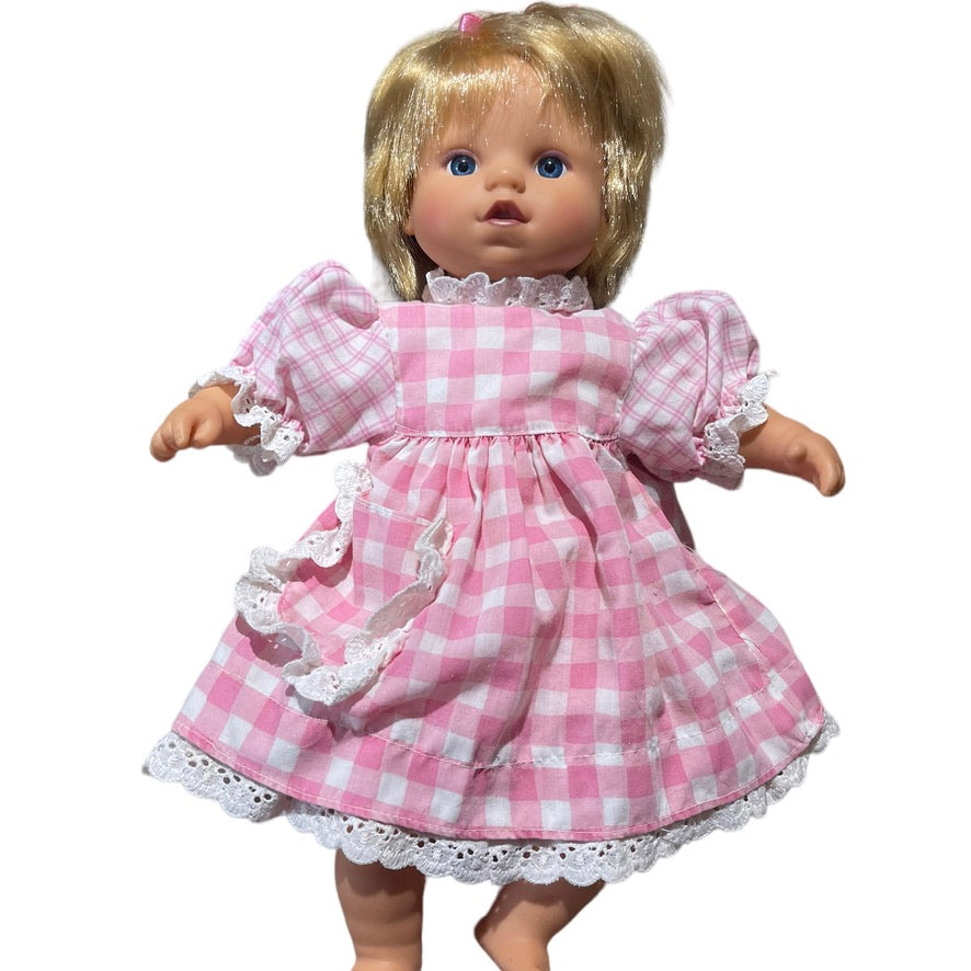 Blond Blue Eyed Baby Doll, Vinyl with Cloth Body Sweetly Dressed in Pink Gingham