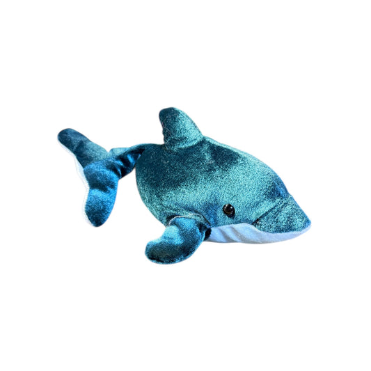 SeaWorld Shimmery Teal 9" Dolphin Plush Stuffed Animal Toy in Good Preowned Condition