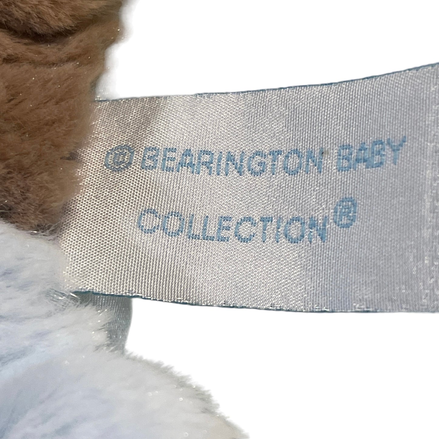 Bearington Baby Rattle Soft Blue & Brown CuddlyPuppy, Satin Tummy and Eyepatch Preowned with Tsgs
