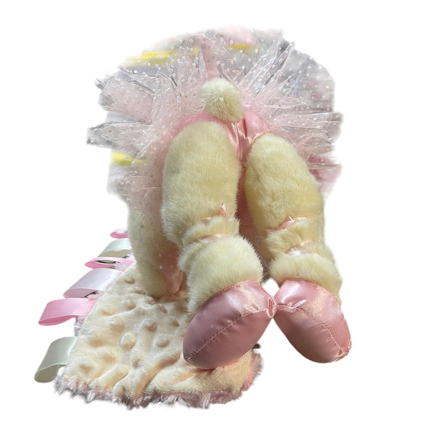 Vintage Cream Russ Berrie Ballerina Teddy Bear with Rosebud Lovey Security Blanket