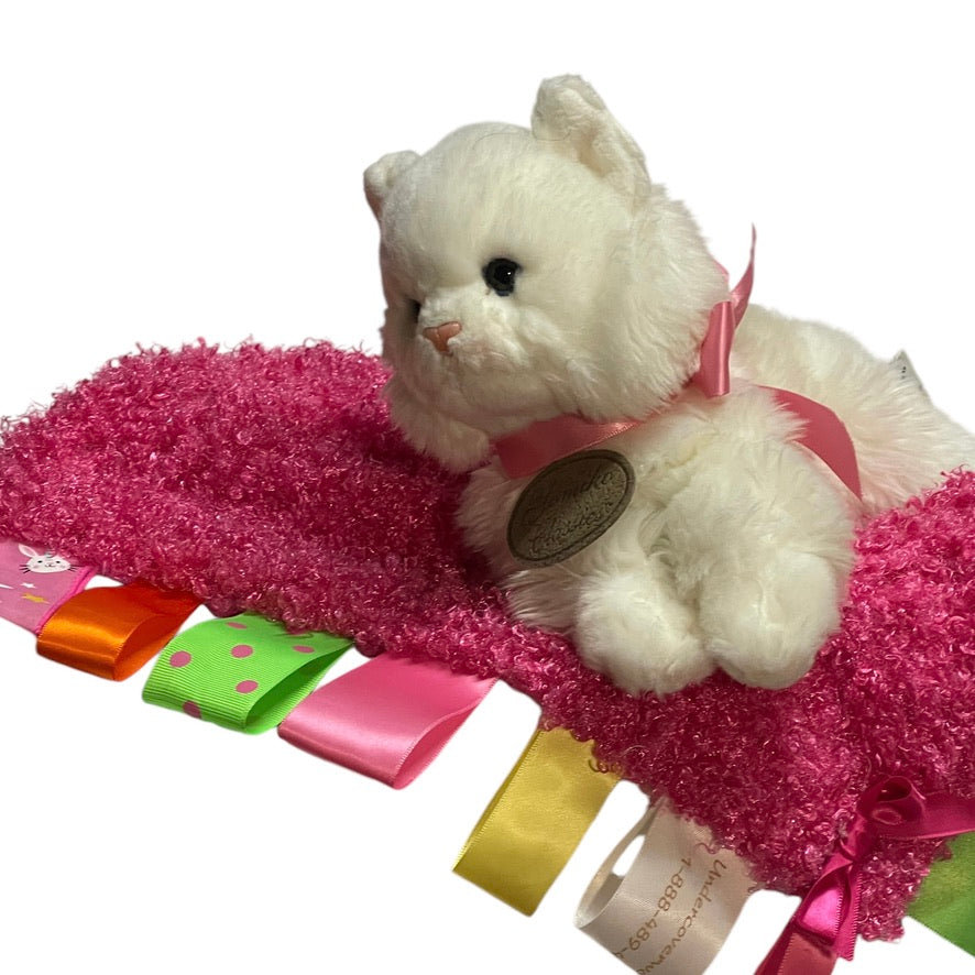 Yomiko Classics White Persian Cat with Raspberry Multi-Textured Minkie Ribbon Tug Lovey