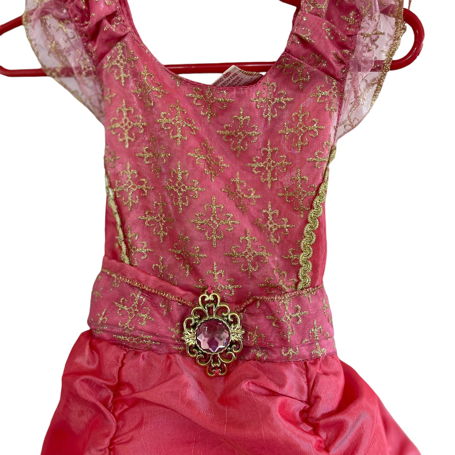 Red Princess Dress, size 2/3, Red with Sheer/Gold Overlay Flounces with Boning, Halloween Fancy Dress