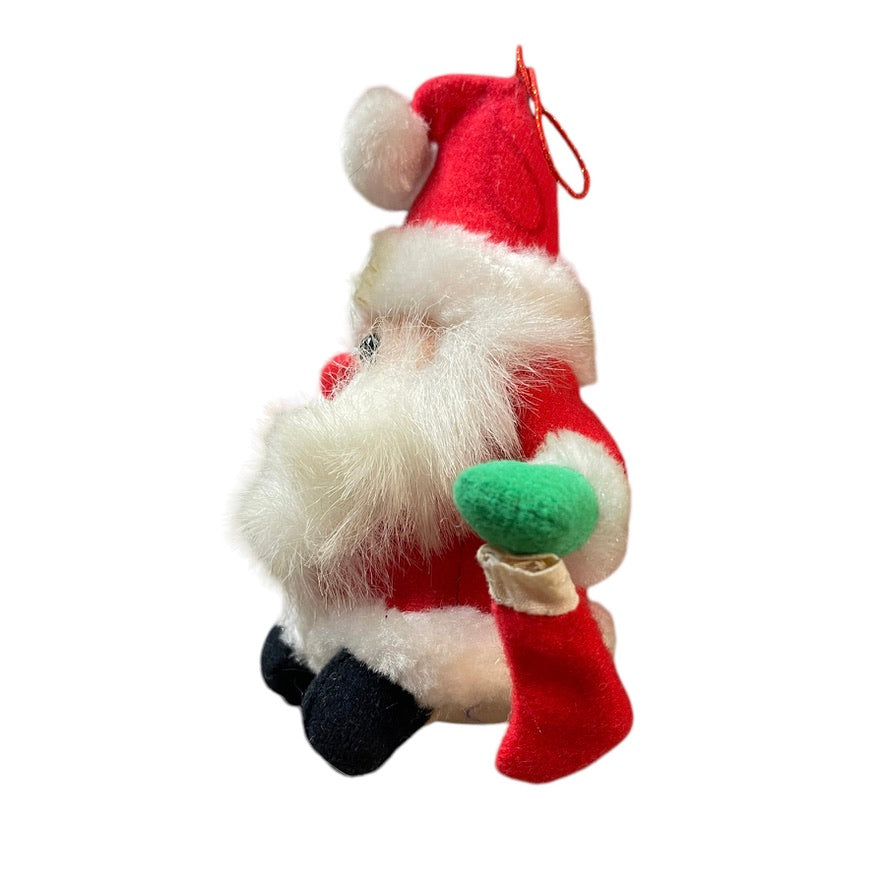 Adorable Vintage Santa Rattle Ornament, Traditional Red & White with Tiny Christmas Stocking