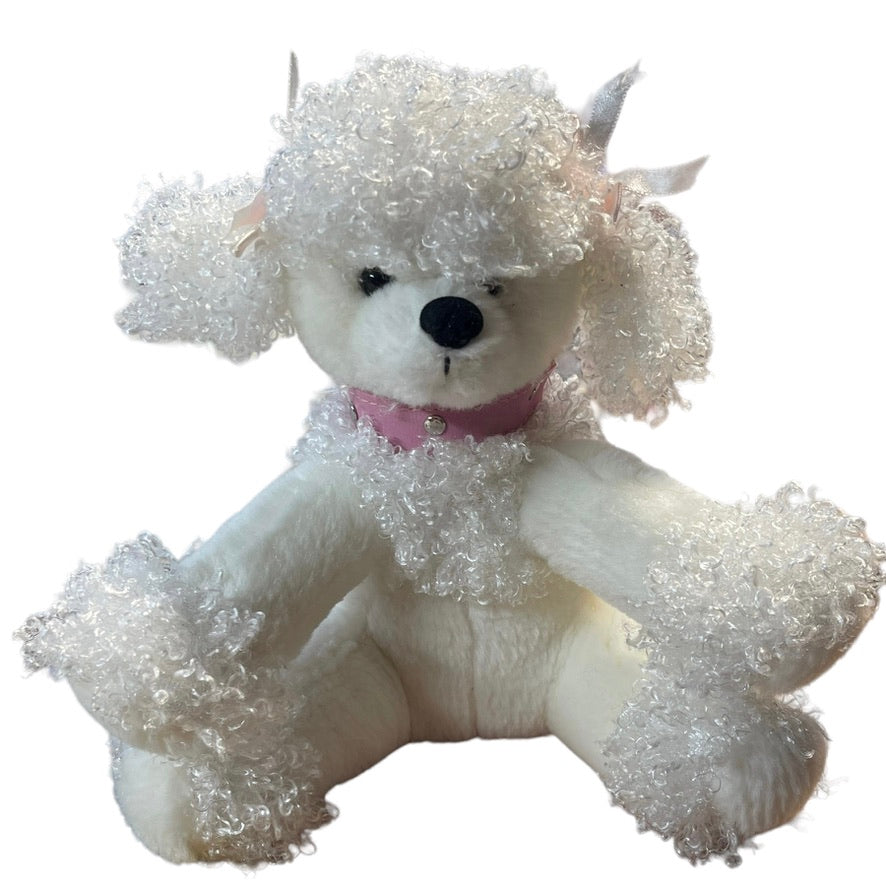 Classic French Poodle Plush with Pink Collar & Bows EUC Unbranded
