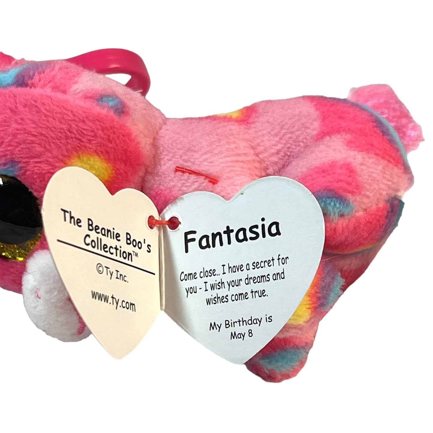 Tiny 4" Beanie Boo Fantasia Backpack Clip Shiny Gold Eyes, Multicoloured Body