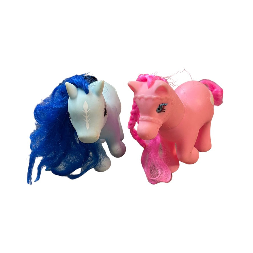 My Little Pony Lot of 2, Pink & Blue, Hearts on Flanks in Good Preowned Condition