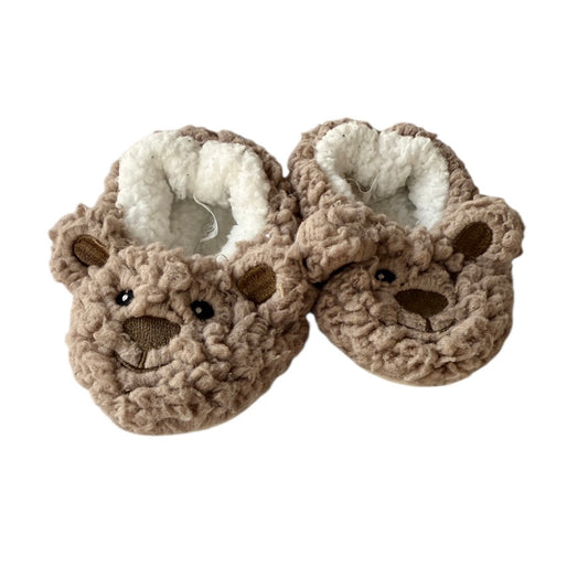 Snoozie's Baby Slippers, 3-6m. Embroidered Features, Beige/White Sherpa in EUC, So Cute!