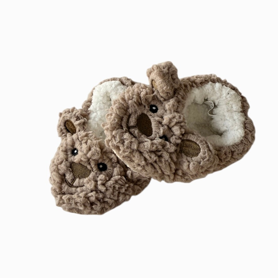 Snoozie's Baby Slippers, 3-6m. Embroidered Features, Beige/White Sherpa in EUC, So Cute!