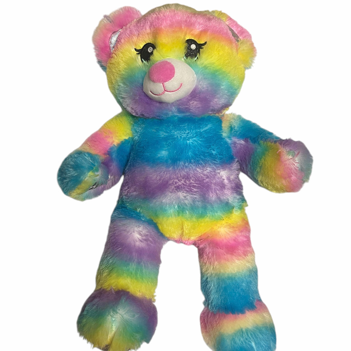 Build-a-Bear Rainbow Sparkle 16" Teddy Bear, Embroidered Blue Eyes & Sparkly Silver Pads So Pretty! EUC