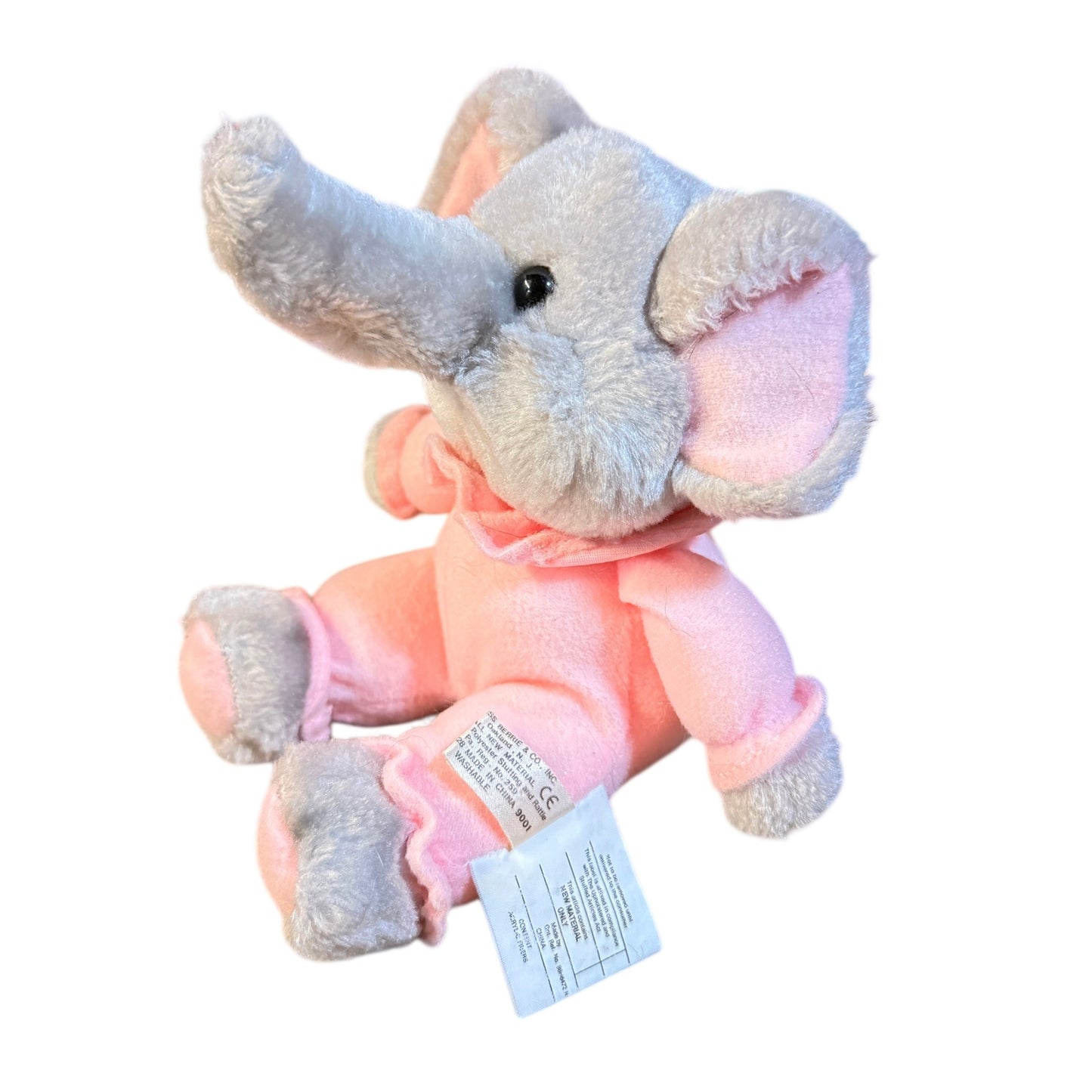 Russ-Berrie Pink Pyjama Grey Elephant Rattle Soft Stuffed 6" Plush Baby Toy in GUC