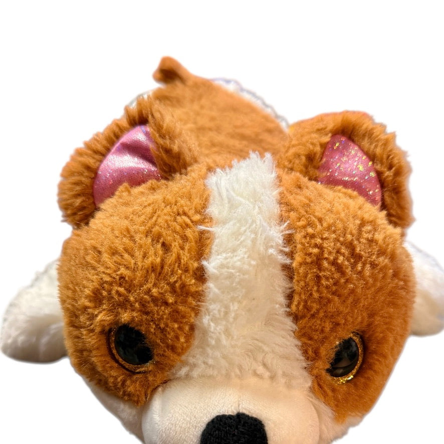 Corgi/Shiba Inu Stuffed Puppy Dog Plush, Pink Sparkly Ears & Eyes & Red Lip Print on Tush in GUC