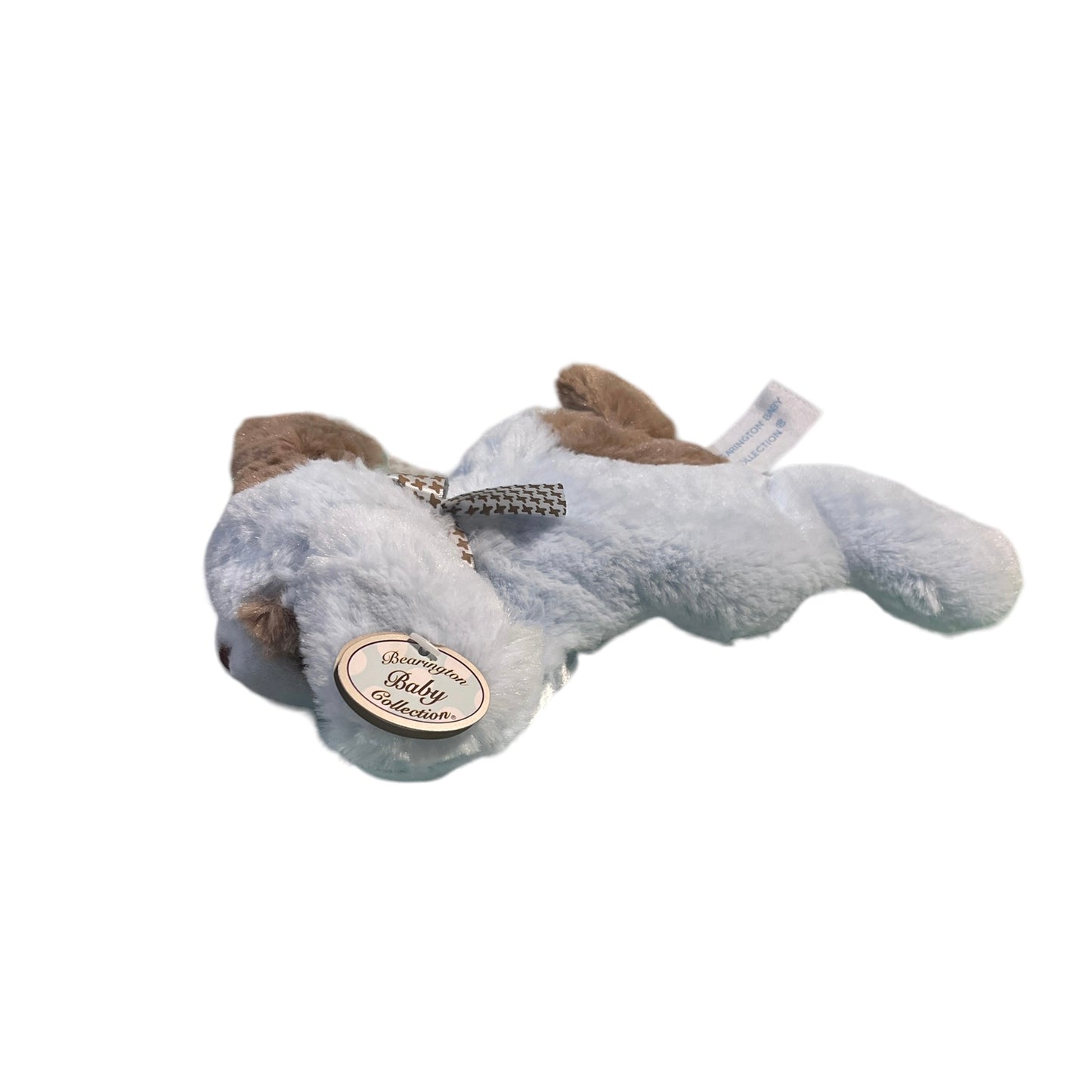 Bearington Baby Rattle Soft Blue & Brown CuddlyPuppy, Satin Tummy and Eyepatch Preowned with Tsgs