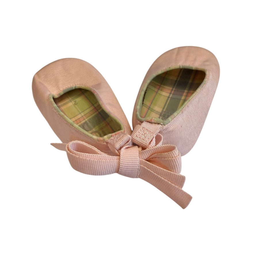 Joe Ballet Flats in Blush with Grosgrain Look and Ribbon Tie, Pebbled Bottom, Size 2