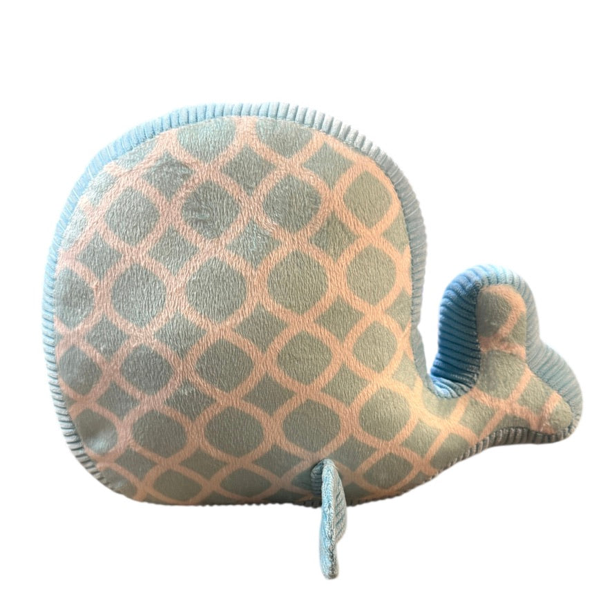 Costco Little Miracles Soft Turquoise & White Patterned Cotton & Corduroy Whale Pillow HTF