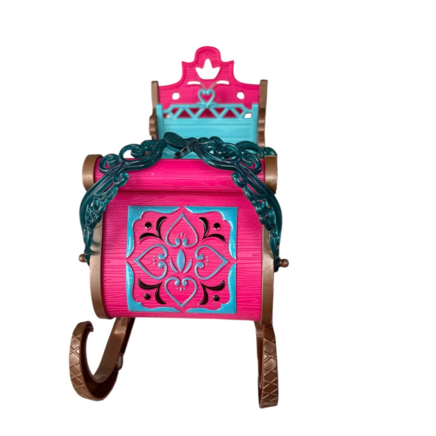 Royal Sled from Disneys Frozen, by Mattel, Fuchsia and Turquoise. Preowned with Reins, GUC