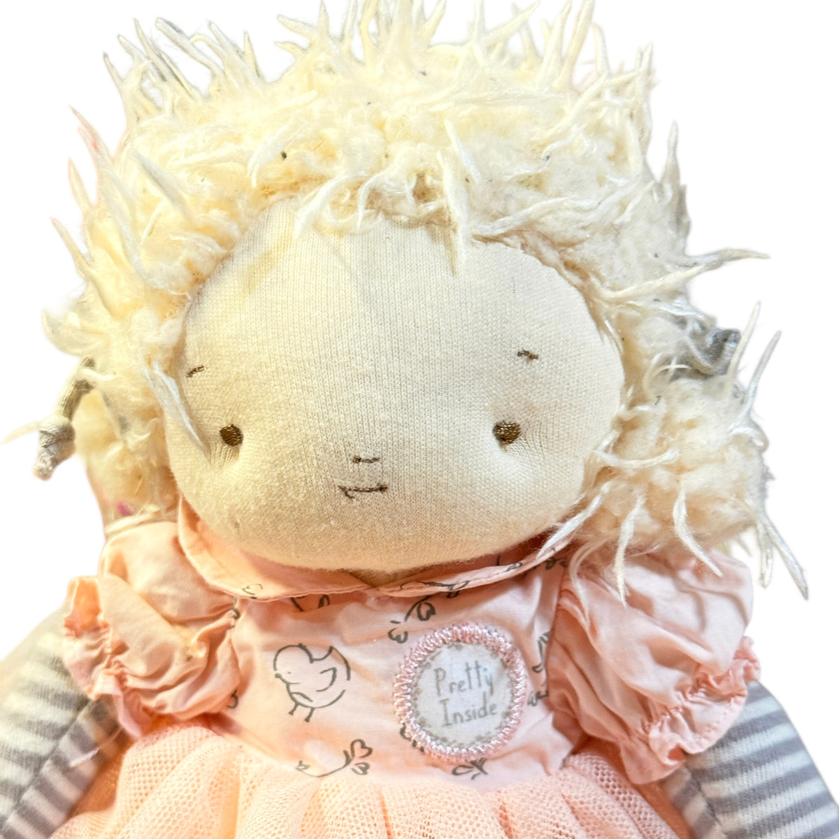 Bunnies by the Bay Elsie Doll 13" Plush in a Blush Tulle Dress, Striped Top & Leggings GUC