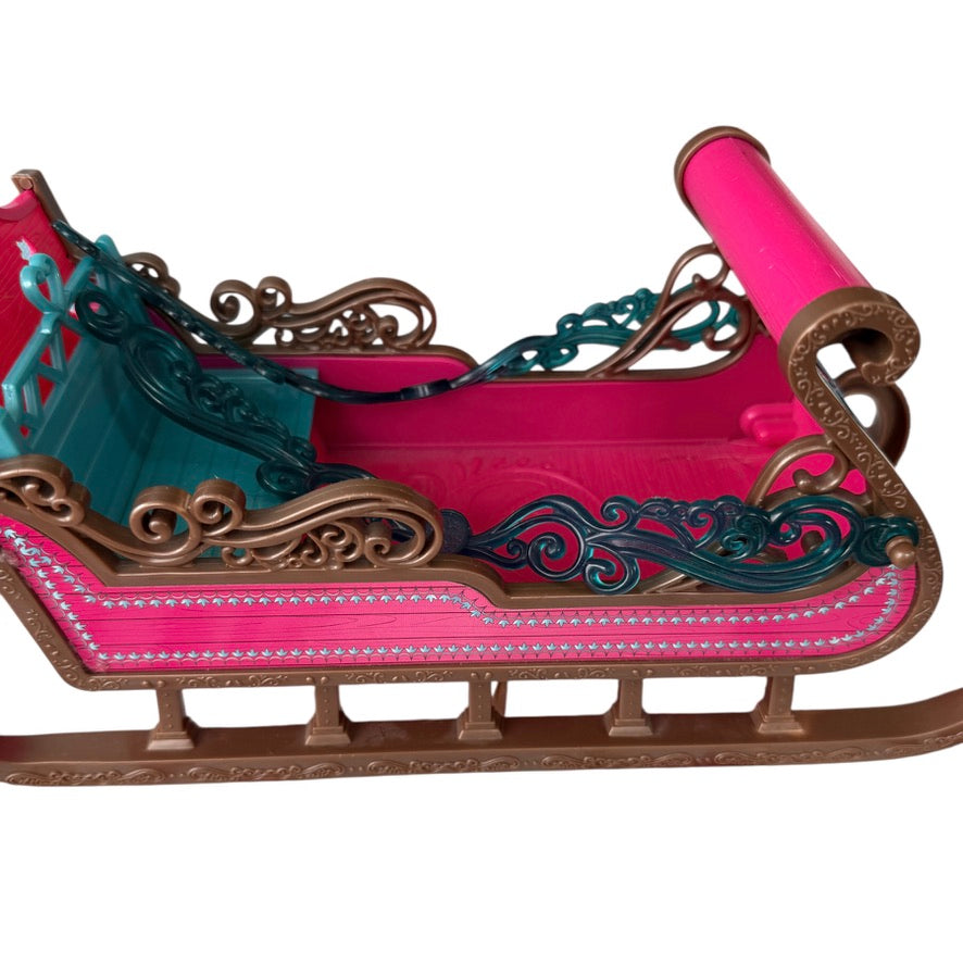 Royal Sled from Disneys Frozen, by Mattel, Fuchsia and Turquoise. Preowned with Reins, GUC