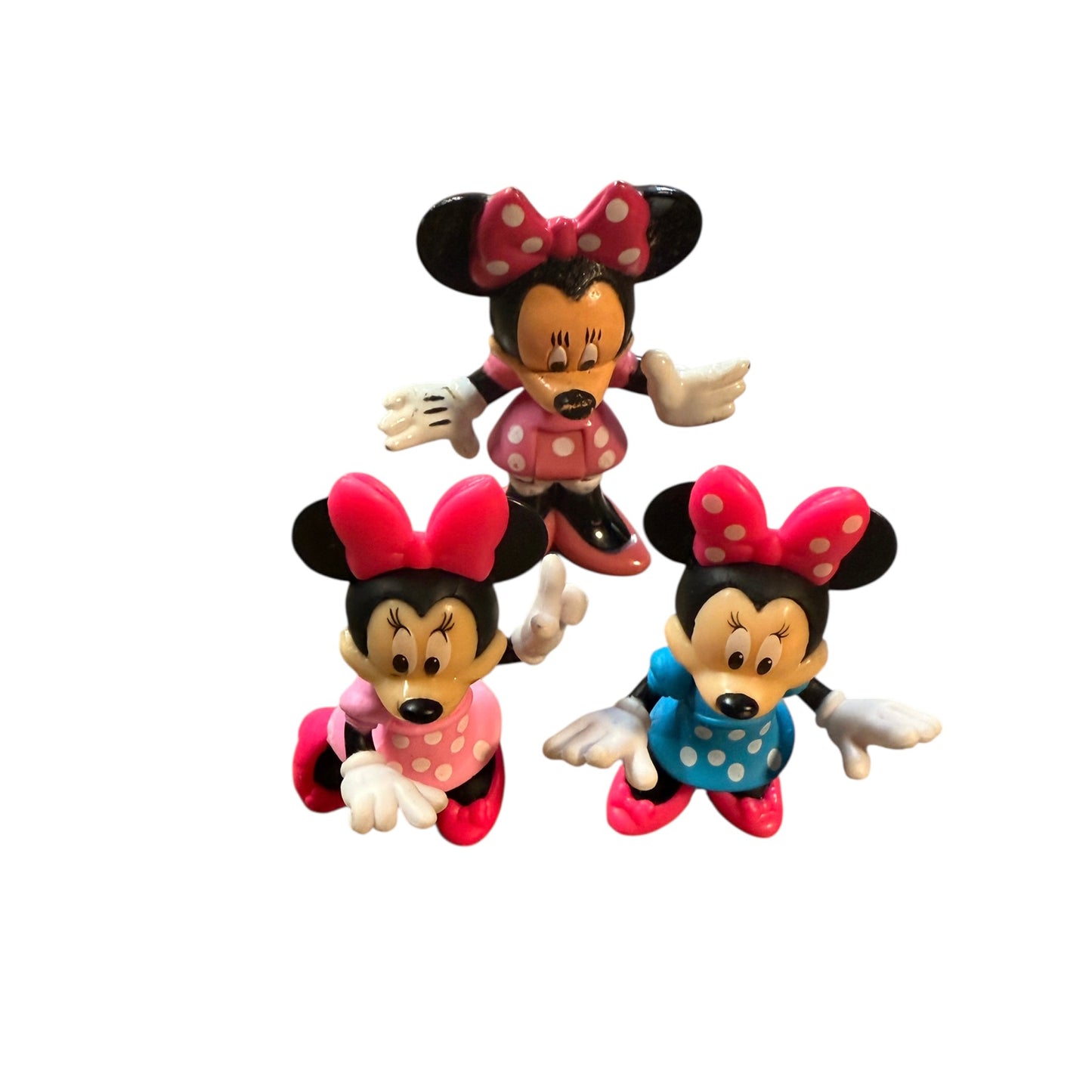 Lot of 3 Classic Minnie Mouse Action Figures for Cake Toppers High Heels, Polka Dots & Bow