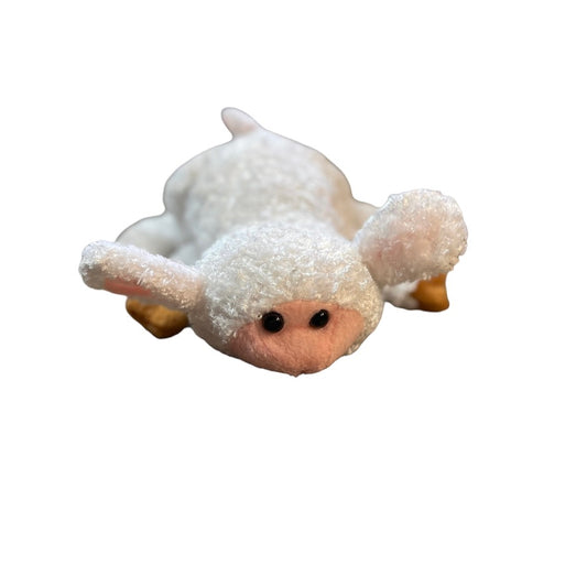 Plush Sheep Hand Puppet 10" White /Brown Hooves, Pink Face, GUC