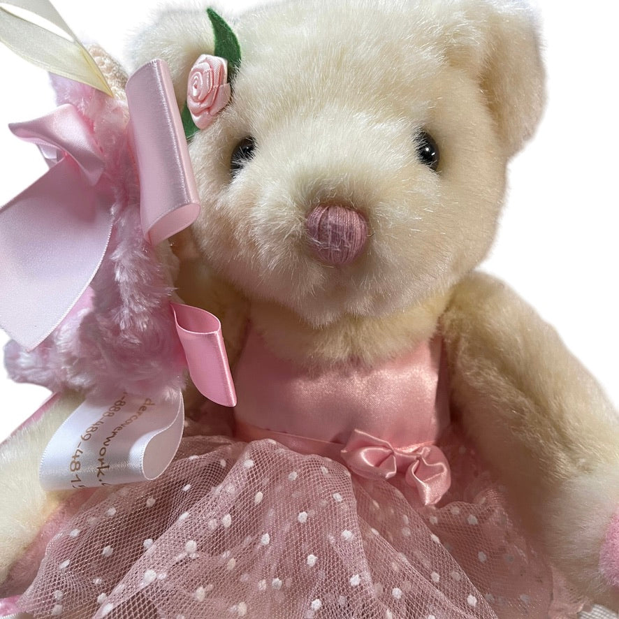 Vintage Cream Russ Berrie Ballerina Teddy Bear with Rosebud Lovey Security Blanket