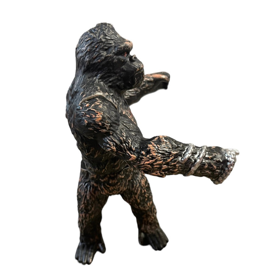 King Kong Figurine, 9" Finely Detailed, Swivel Hips, Moveable Arms, Red Eyes, Silver Painted Chain