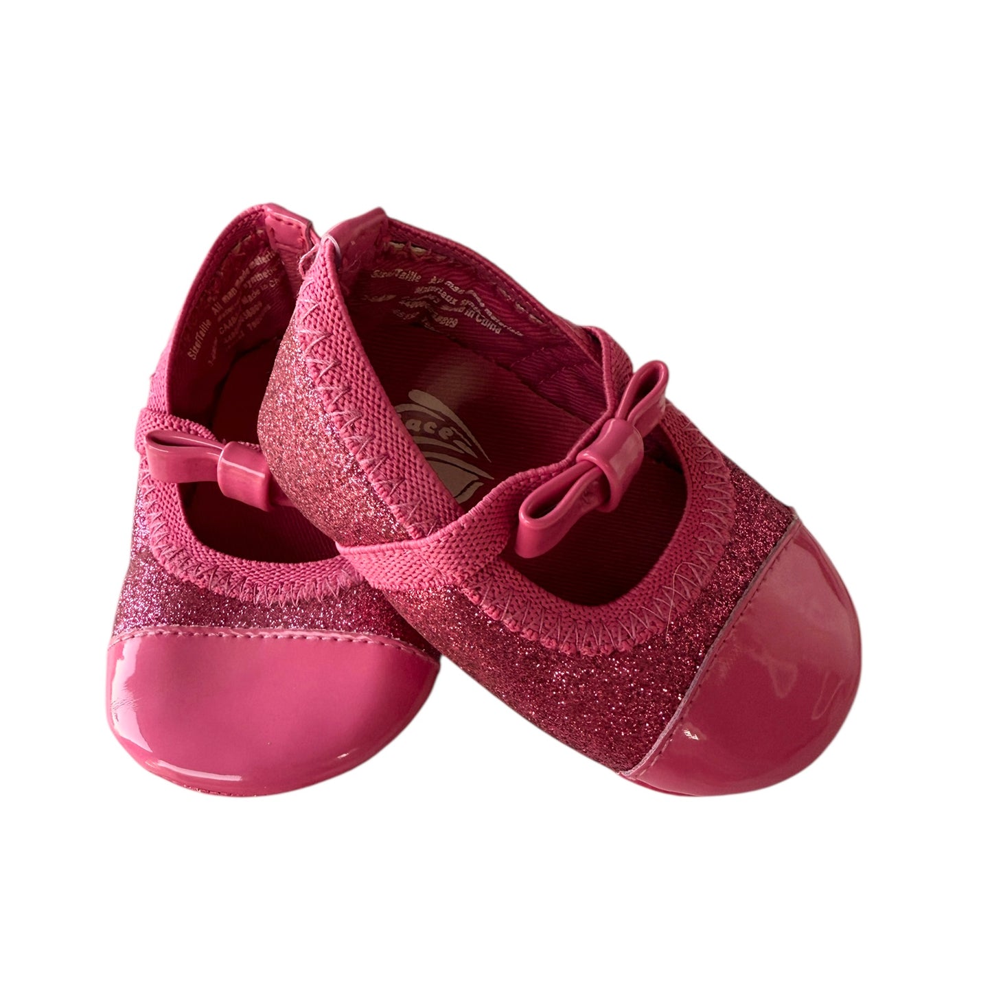Children's Place Pink Sparkly Mary Jane Shoes, Pink Patent Bows & Toes, Size 3-6 m in VGUC