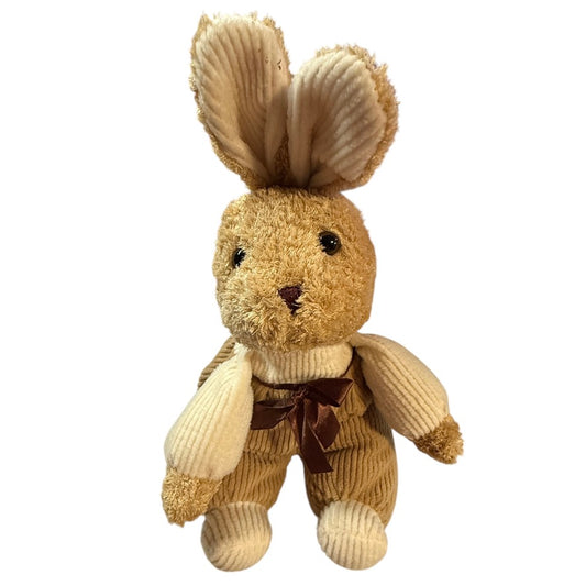 Royal Plush Toys Brown & Beige 12 " Seated Striped Corduroy Bunny Rabbit Plush Stuffed Toy EUC