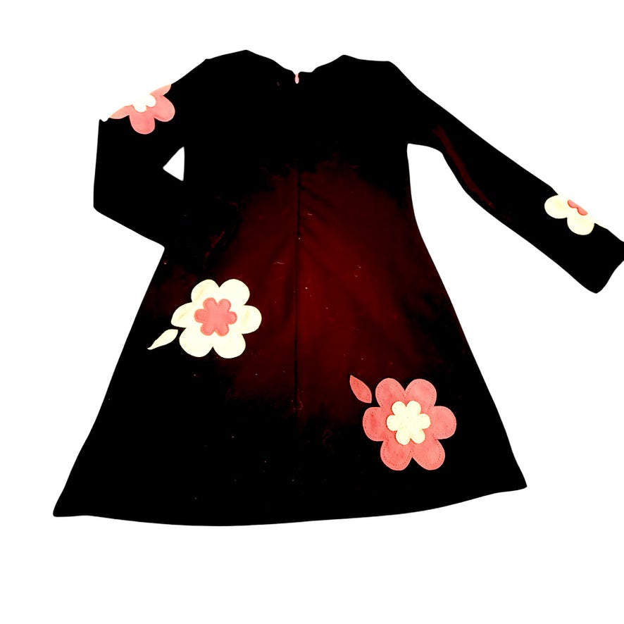 Black Long Sleeved Biscotti Children's Dress, Size 6, with Bright Pink and White Appliques