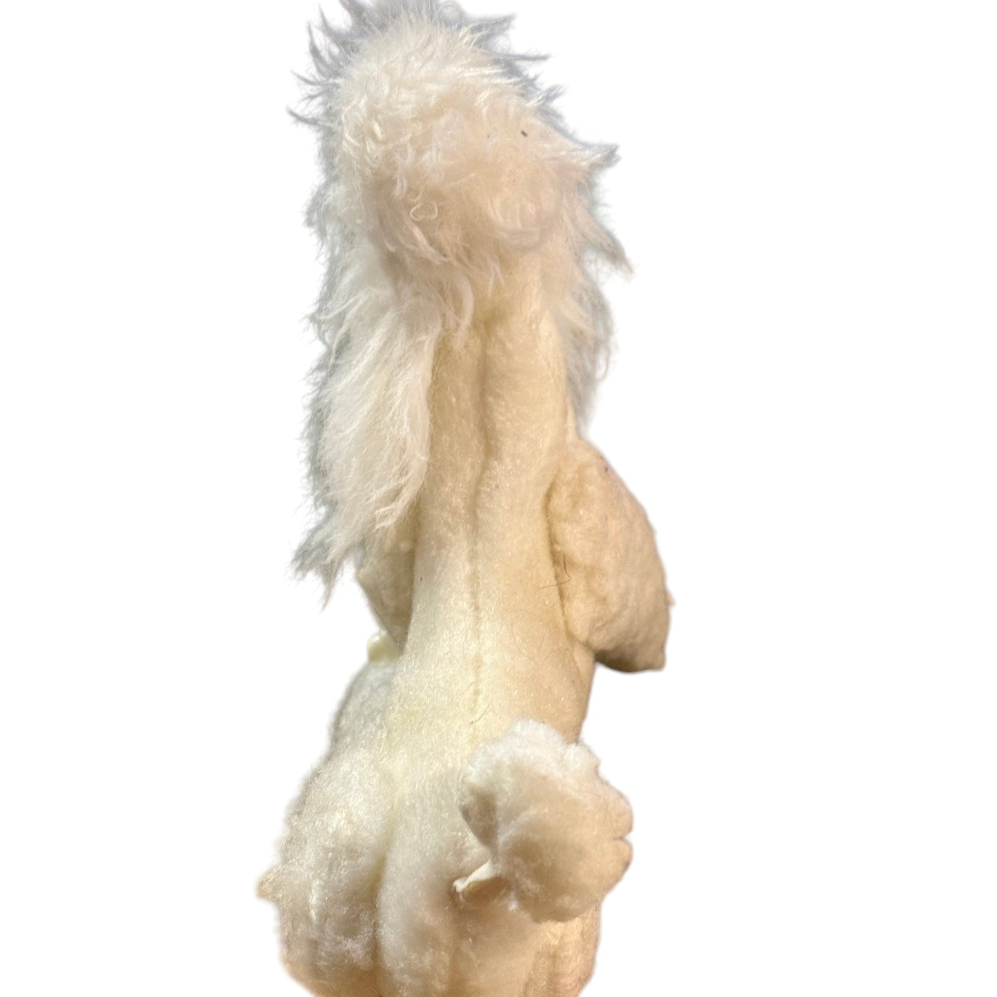 Vintage White Felted Posable Standard Poodle Toy Dog Long Legs, Plastic Feet & Sweet Rubber Face
