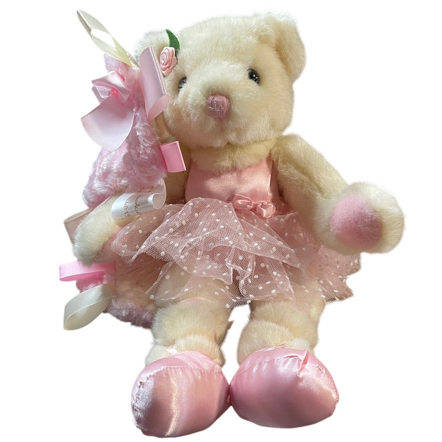 Vintage Cream Russ Berrie Ballerina Teddy Bear with Rosebud Lovey Security Blanket