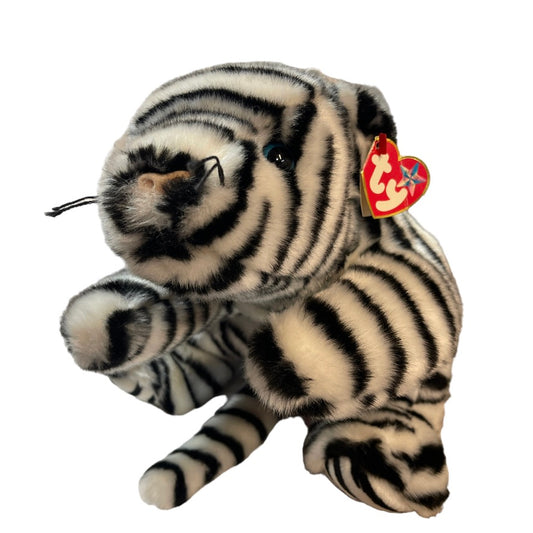 TY Original Beanie Buddy, 16" 'White Tiger', Blue Eyes, Cute Vinyl Nose, Vintage with Tags