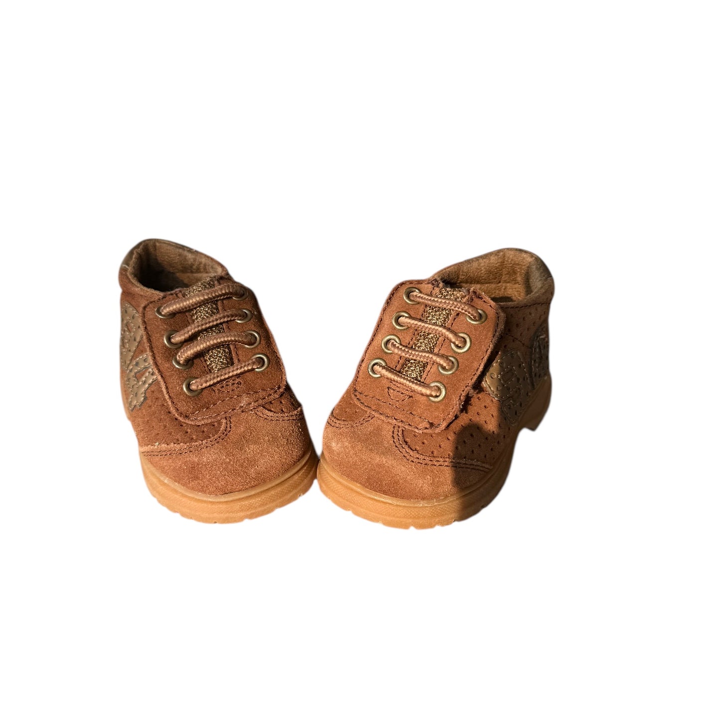 Bum Kids Faux Tie Up HooK & Loop Closure Brown SuedeBoots, Size 3 -Clarence in GUC